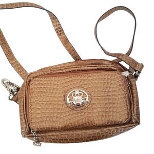 Kathy Van Zeeland Womens Pocketbook Brown Croc Embossed Organizer Bag